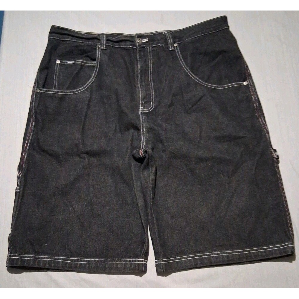 VTG Y2K WEBS Black Baggy Denim Carpenter Shorts Size 42 Hip Hop Skater Grunge